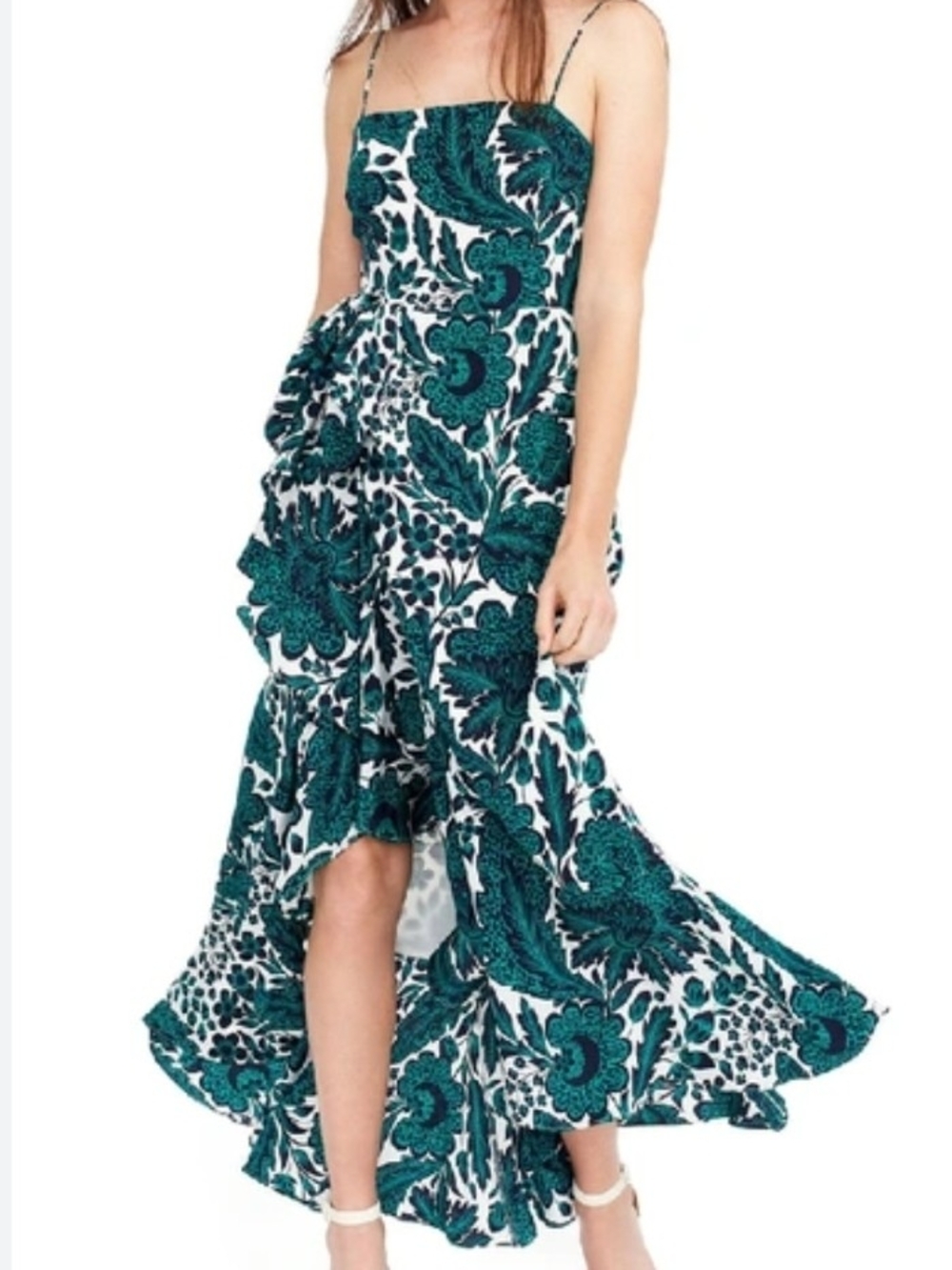 J.Crew Ruffle High/Low Silk Dress featuring Teal Floral Ruffle Maxi Dress